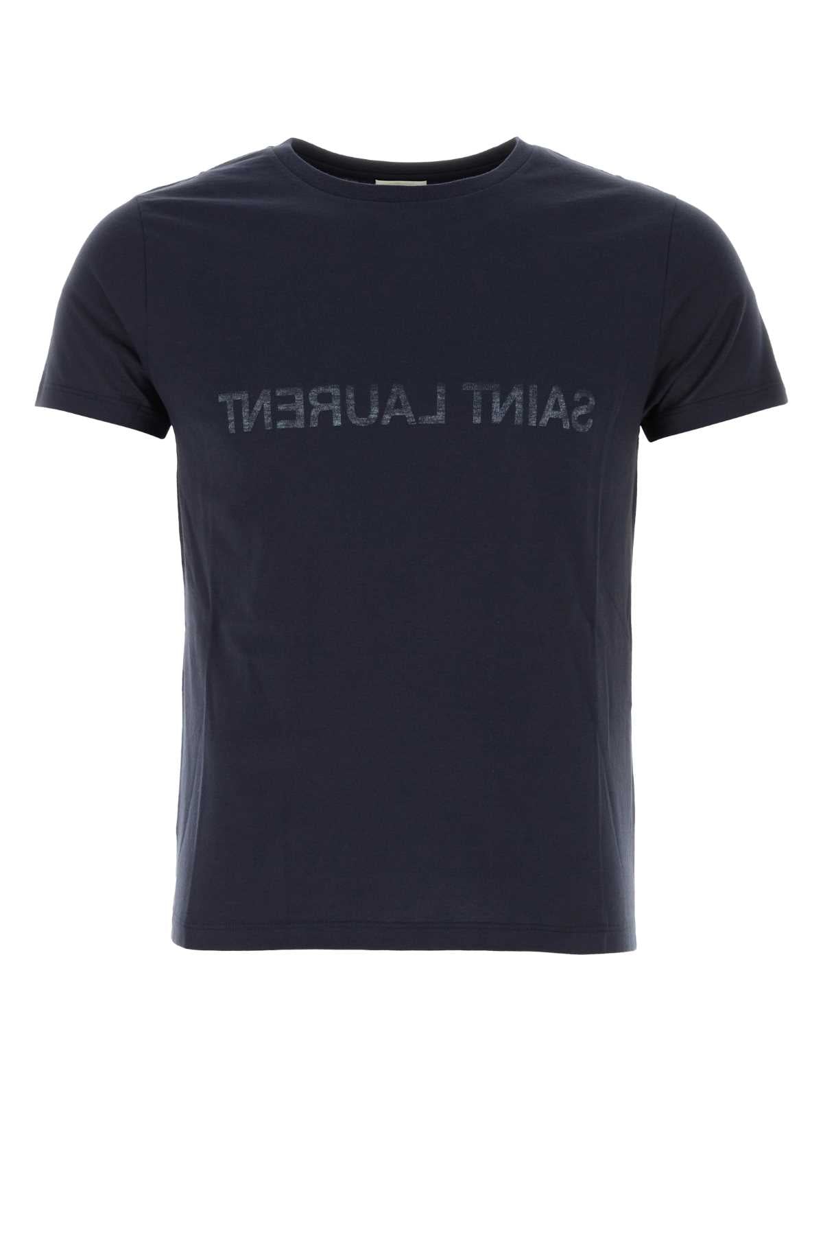 Saint Laurent Logo-Embossed Cotton T-Shirt — Navy
