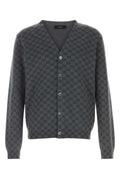 Gucci Logo-Embroidered Wool Blend Cardigan — Gray