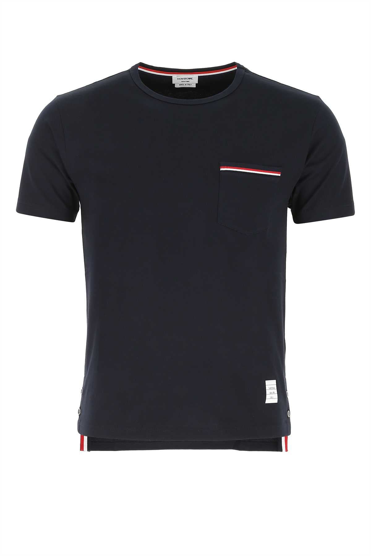 Thom Browne Striped-Trim Cotton T-Shirt — Navy