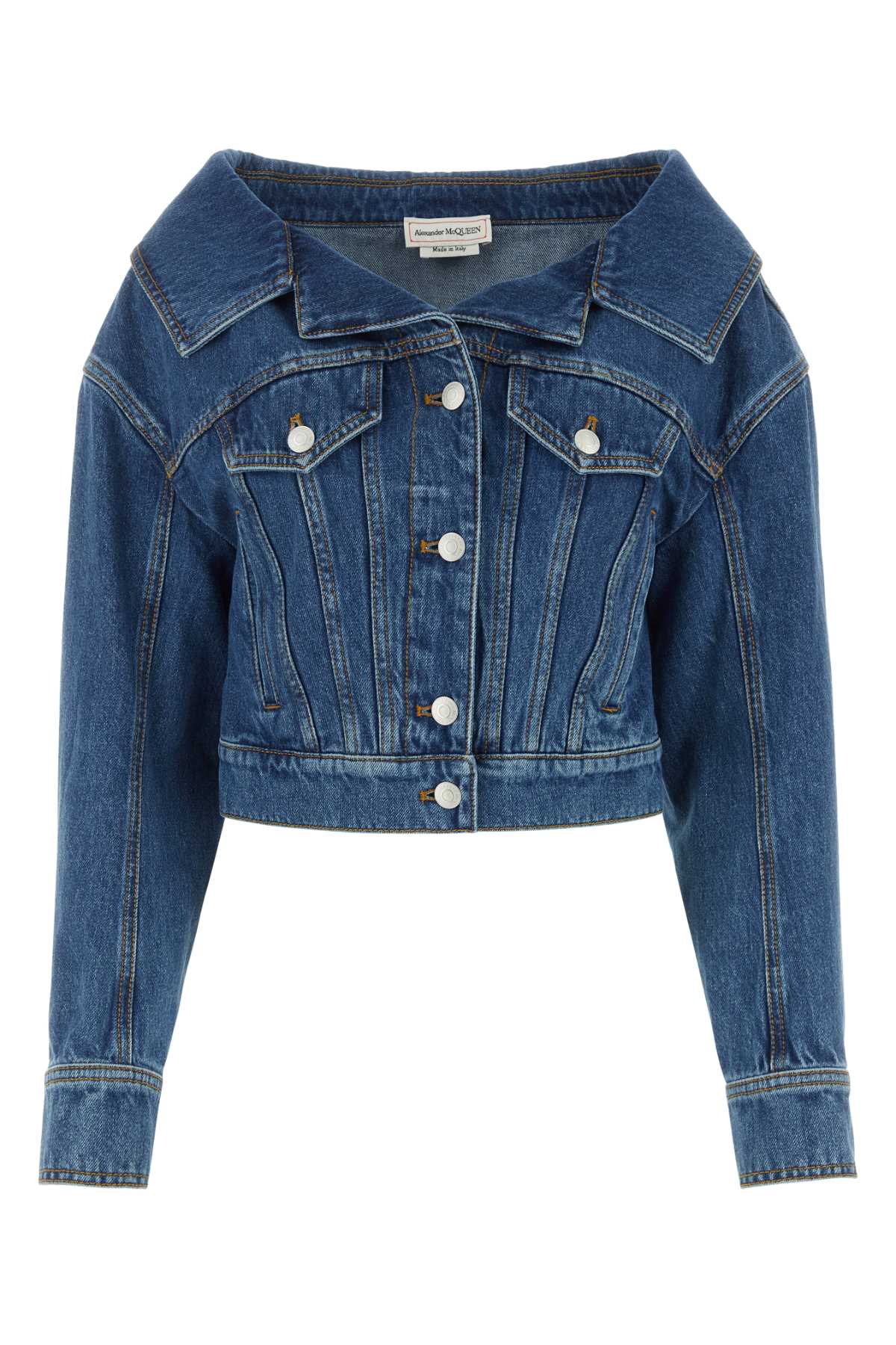 Alexander McQueen Cropped Denim Denim Jacket — Blue