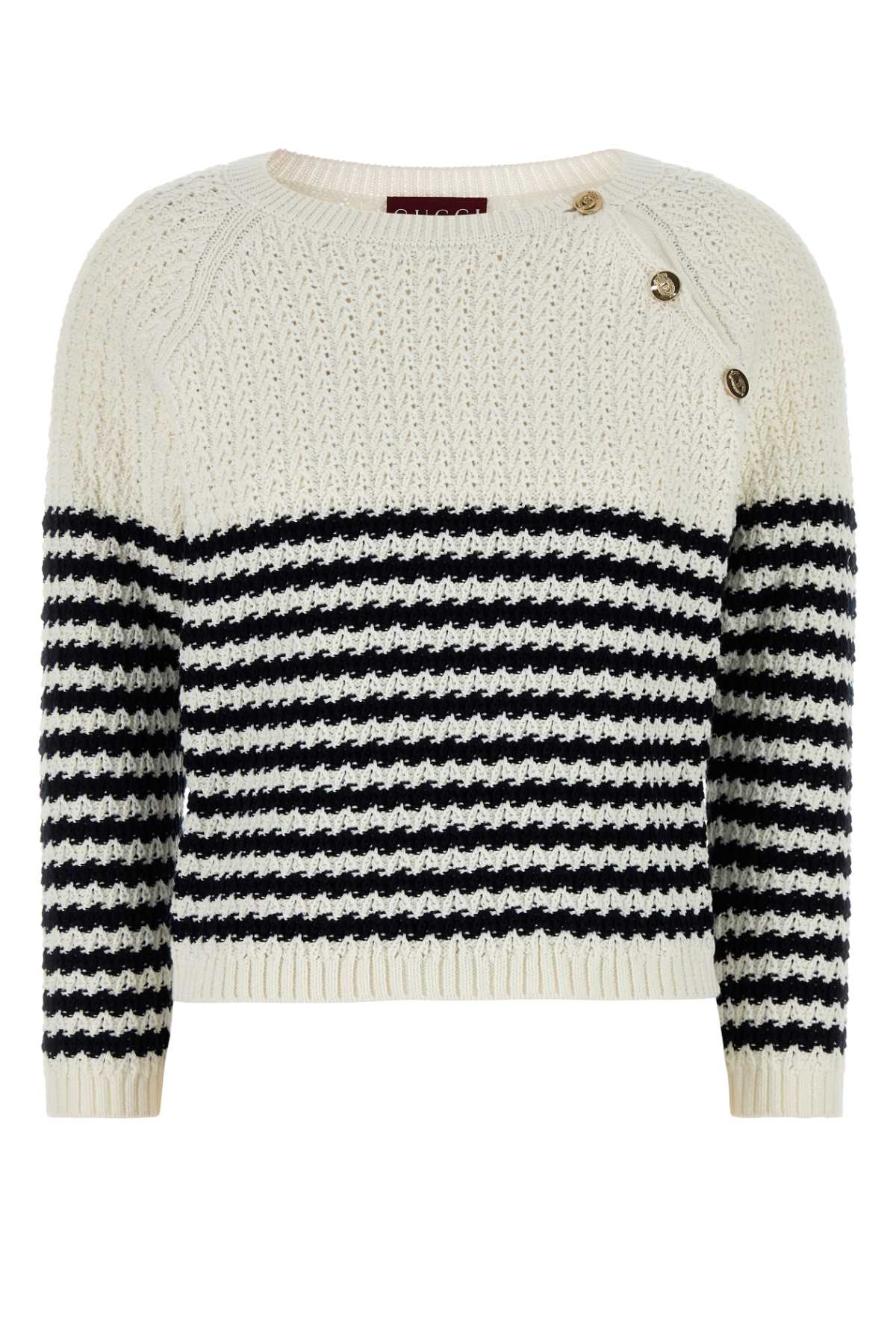 Gucci Striped Cotton Knit Sweater — White