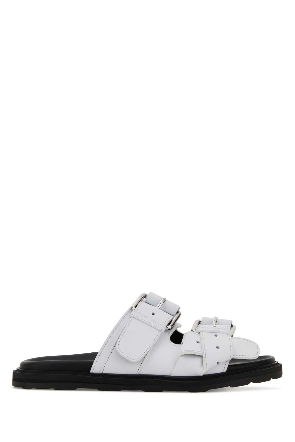 Moschino Buckle-Strap Leather Slider — White