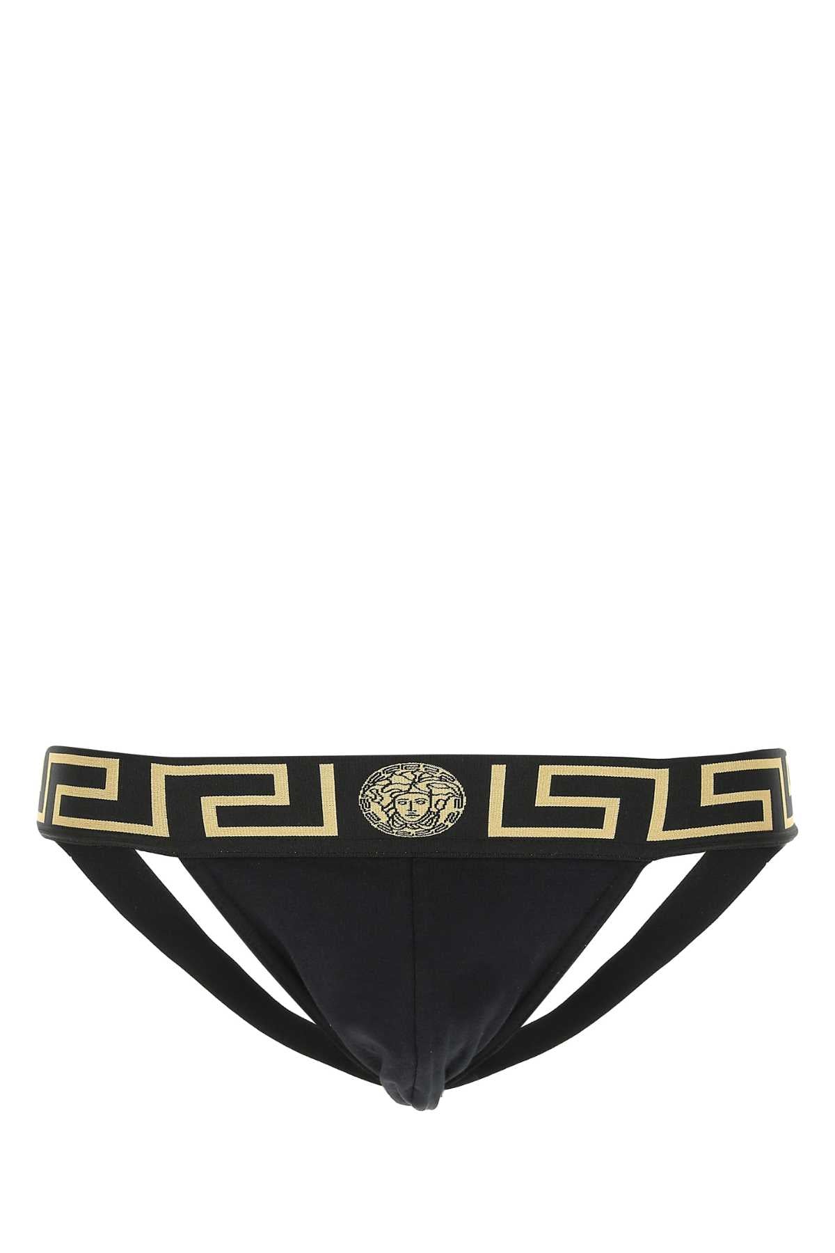 Versace Stretch Cotton Jockstrap — Black