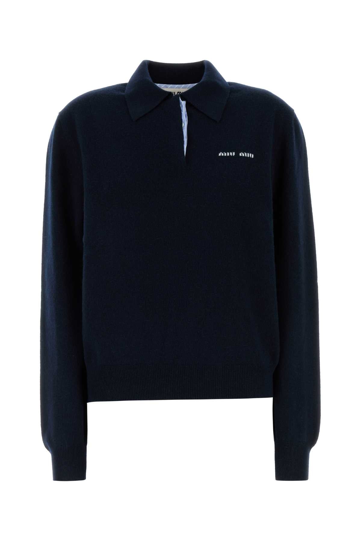 Miu Miu Cashmere Polo Shirt — Navy