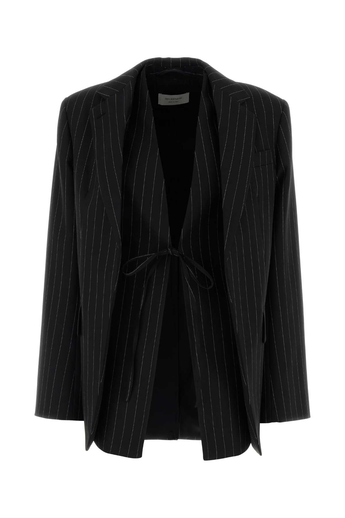 Sportmax Virgin Wool Pinstripe Blazer — Black