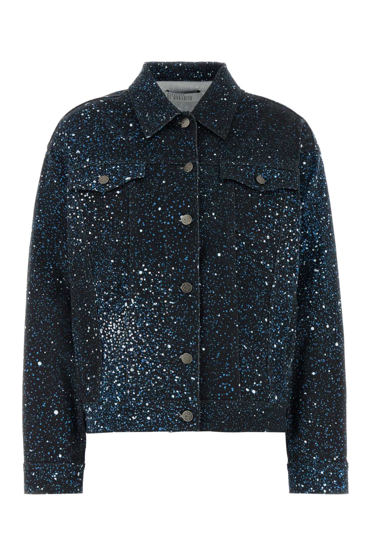 Giuseppe Di Morabito Speckled Stretch Denim Jacket — Navy
