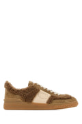 Valentino Garavani Shearling-Trimmed Leather Sneaker — Beige
