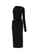 Versace Asymmetric Long-Sleeve Dress — Black