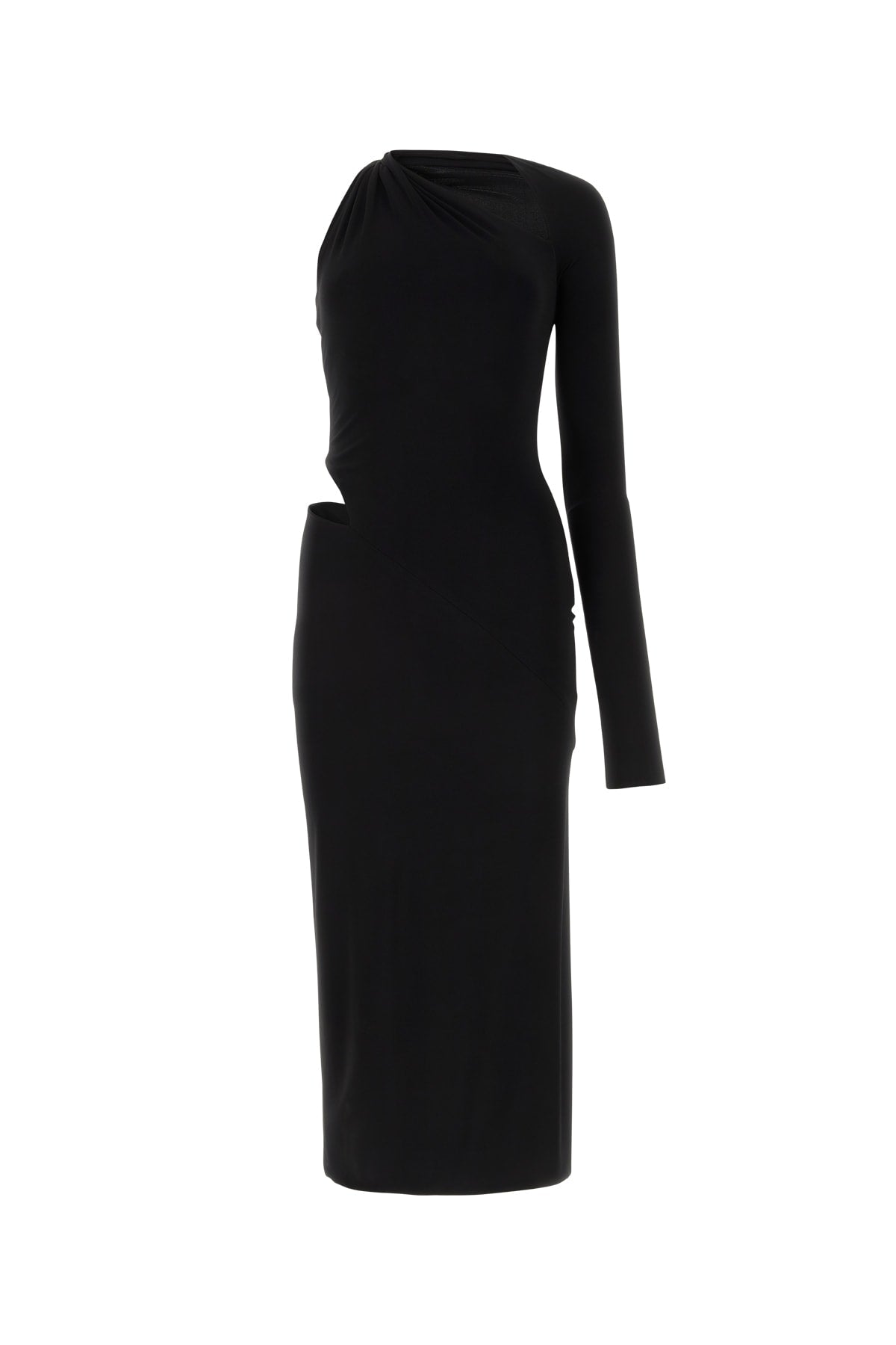Versace Asymmetric Long-Sleeve Dress — Black