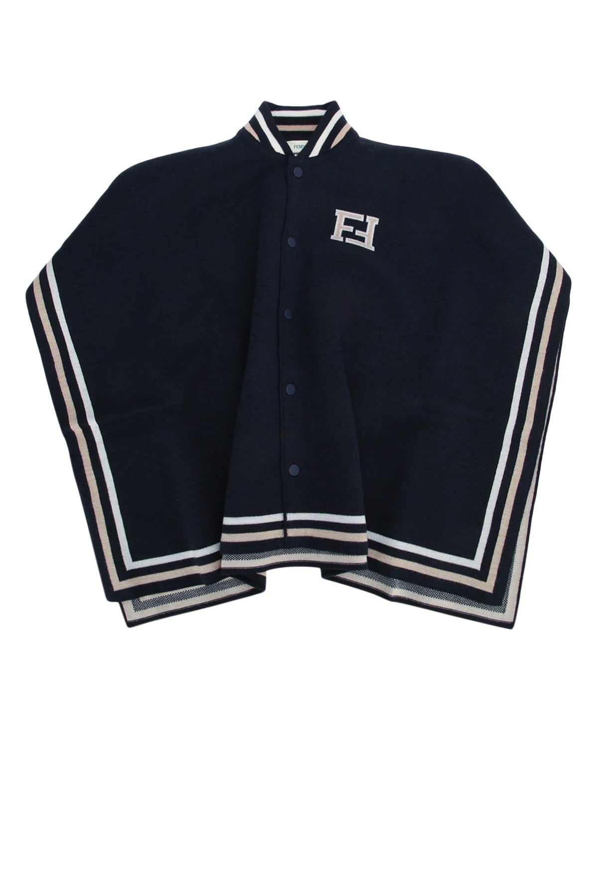 Fendi Kids Wool-Blend Striped Scarf — Navy