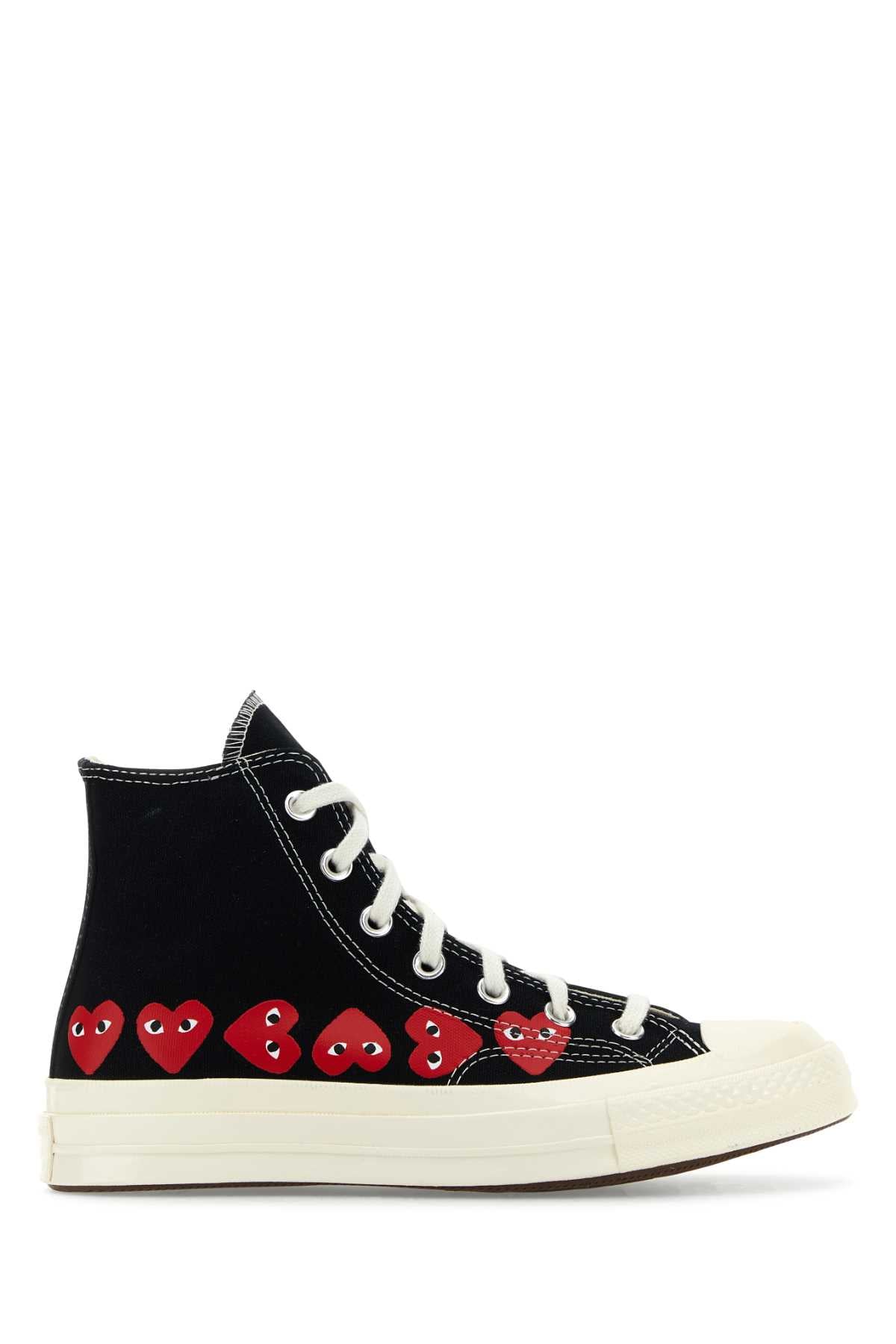 Comme Des Garcons Play Heart-Print Canvas Sneakers — Black