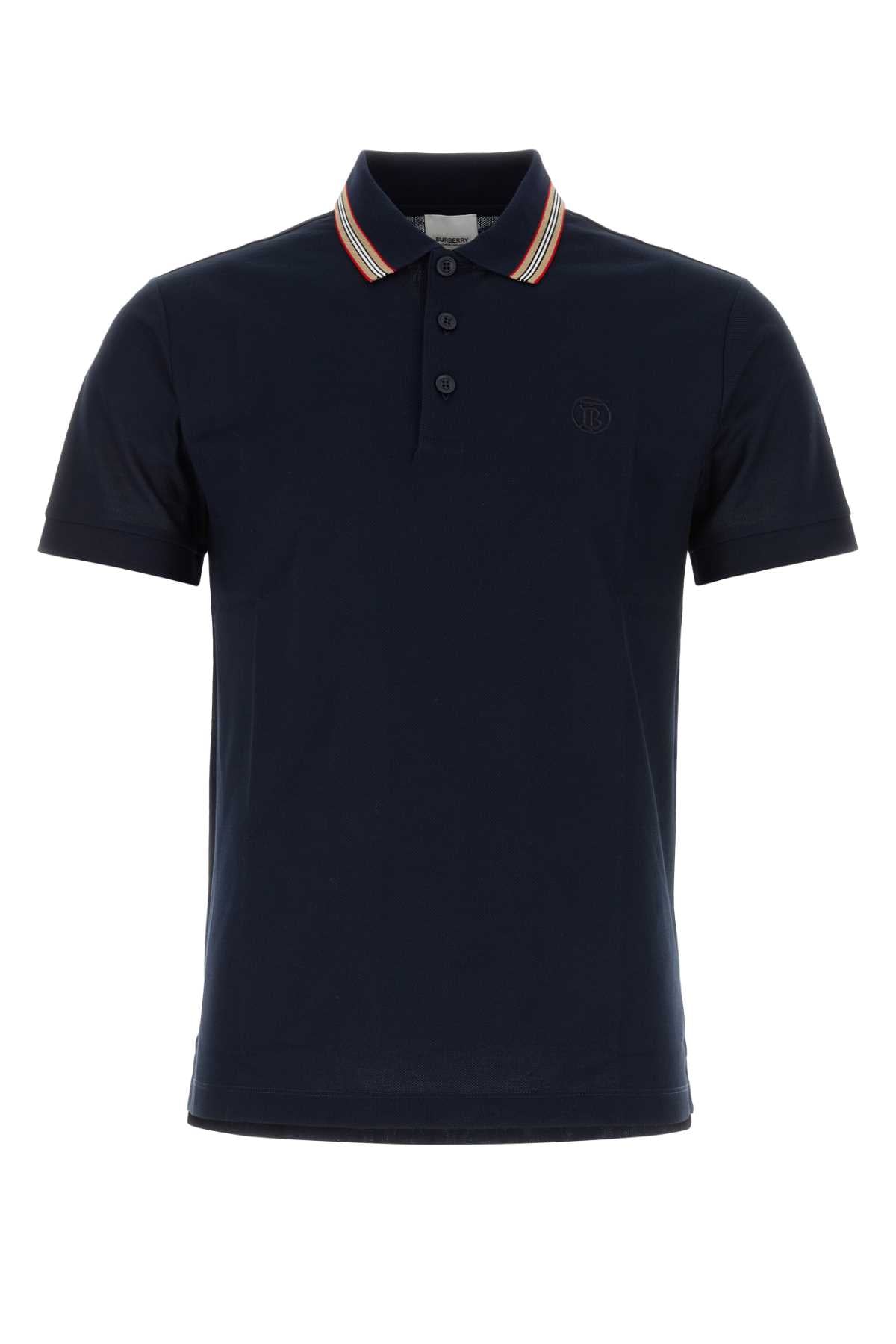 Burberry Striped-Collar Piquet Polo Shirt — Navy