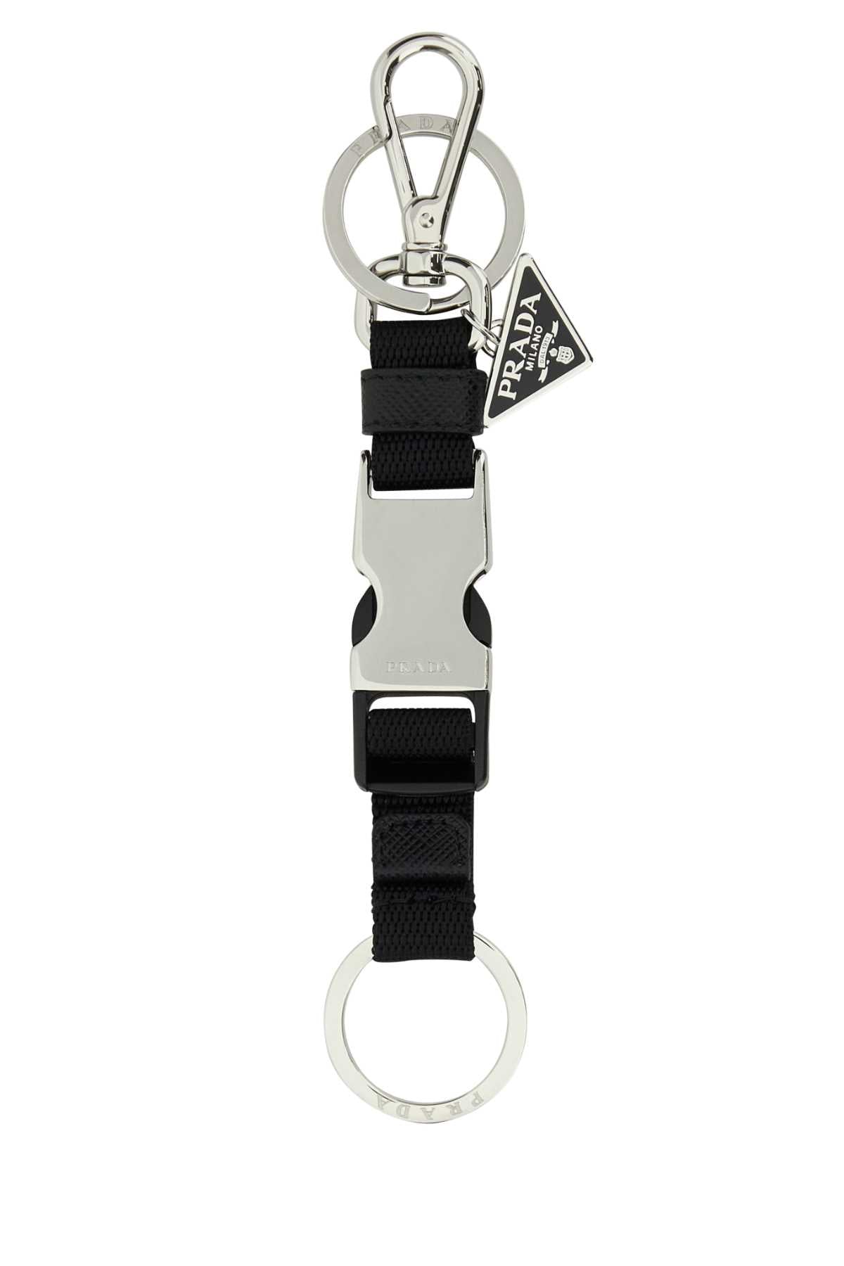 Prada Metal and Fabric Lanyard Key Case — Black
