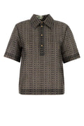 Fendi Printed Silk Blend Polo Shirt — Navy