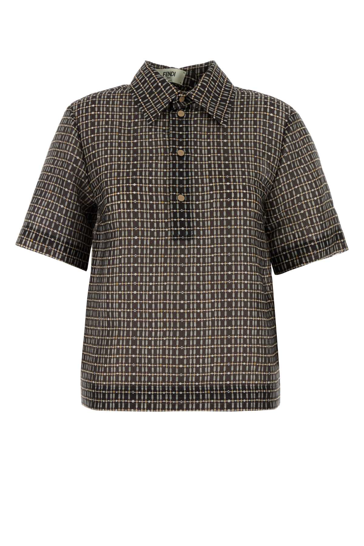 Fendi Printed Silk Blend Polo Shirt — Navy