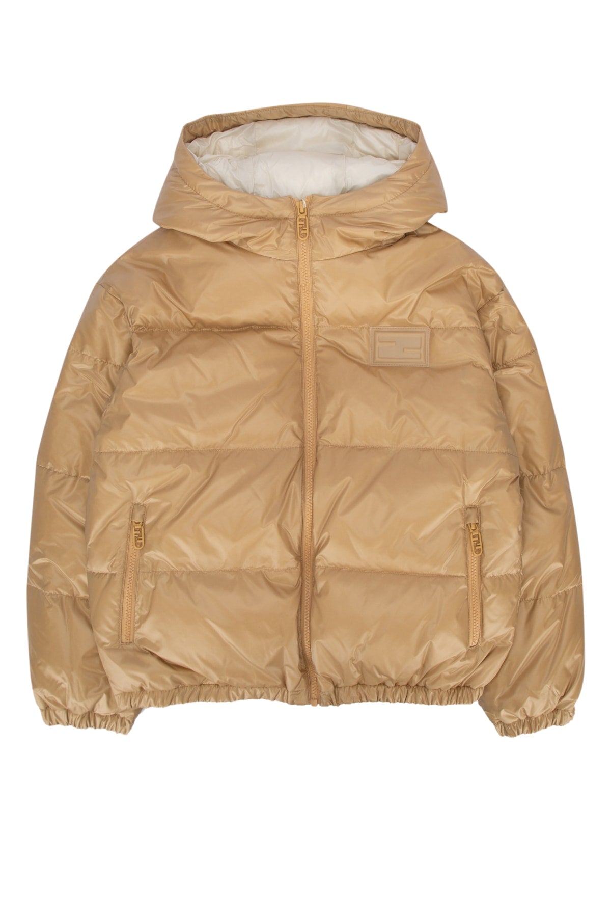 Fendi Kids Quilted Polyester Down Jacket — Beige