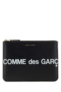 Comme des Garçons Logo-Print Leather Clutch — Black