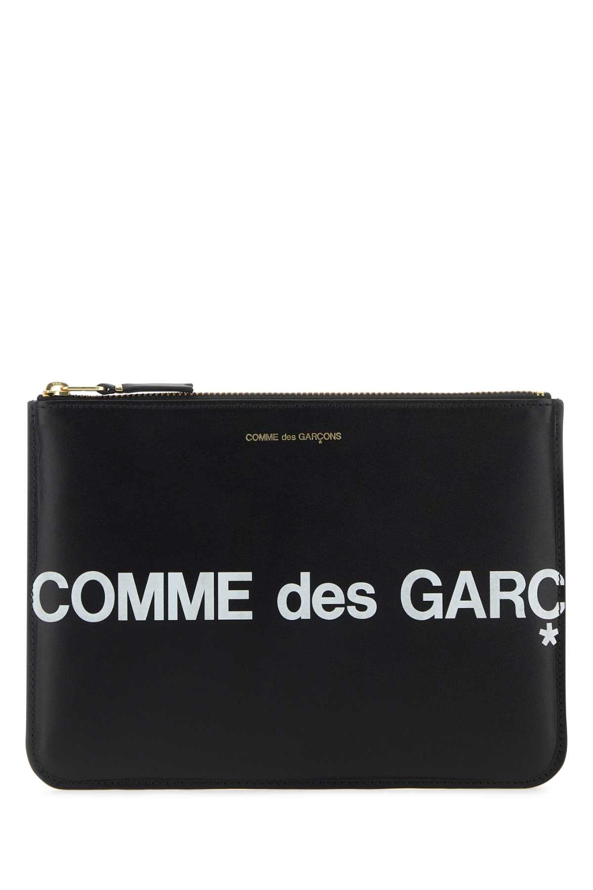 Comme des Garçons Logo-Print Leather Clutch — Black