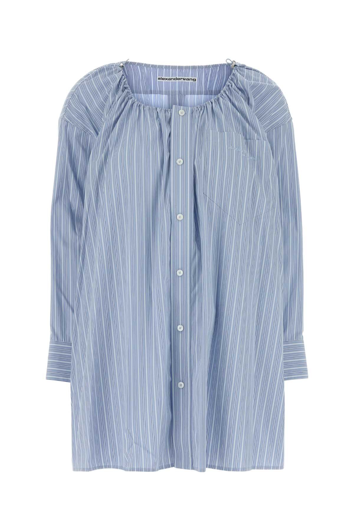 Alexander Wang Striped Cotton Poplin Shirt Dress — Blue