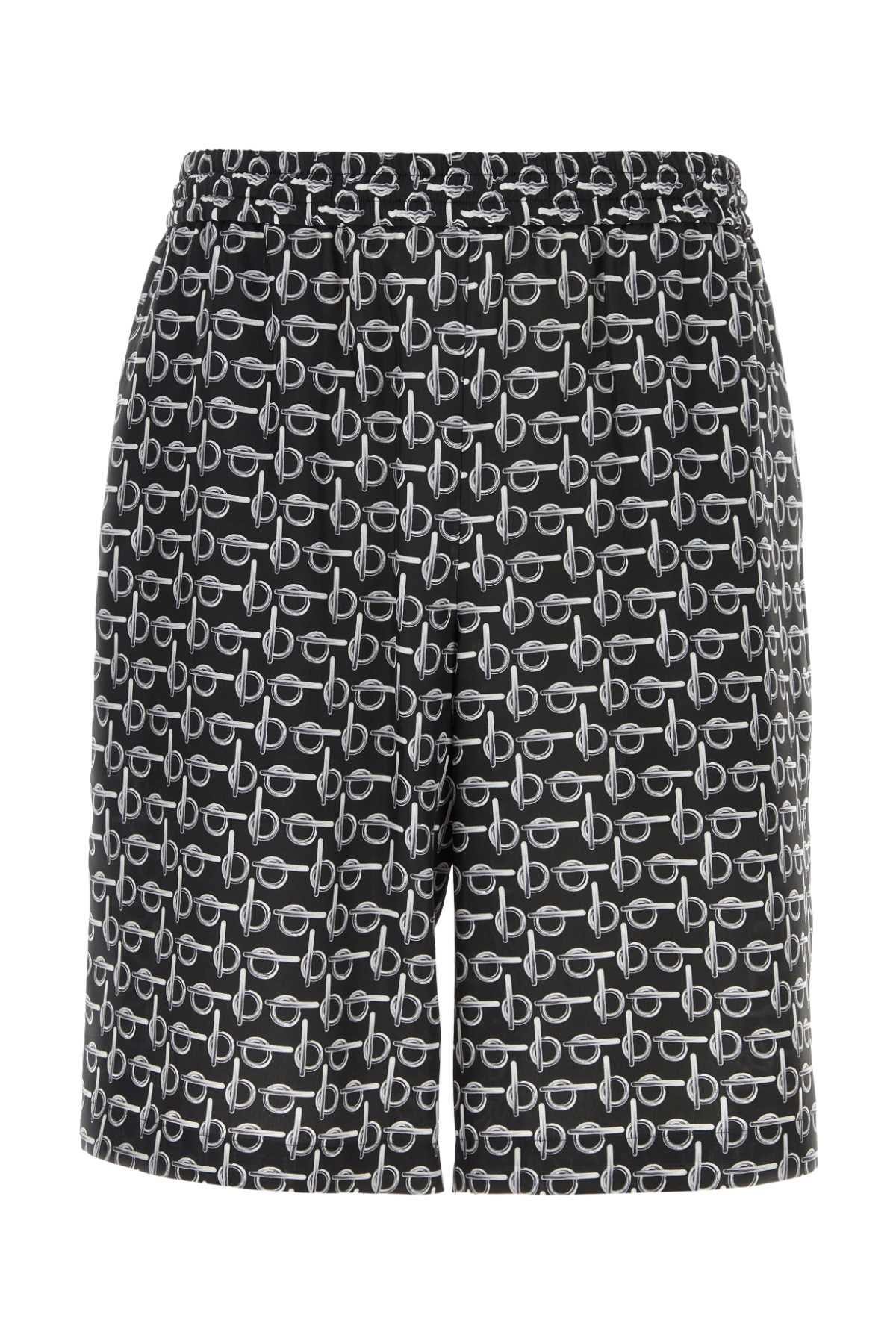 Burberry Logo-Print Silk Bermuda Shorts — Black