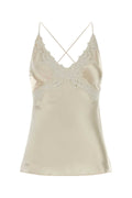 Alberta Ferretti Lace-Trimmed Satin Tank Top — White