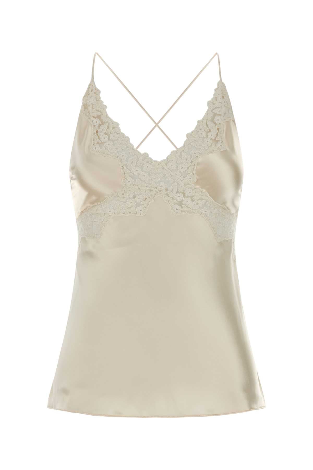 Alberta Ferretti Lace-Trimmed Satin Tank Top — White