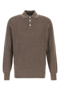 Brunello Cucinelli Ribbed Cotton Polo Shirt — Brown