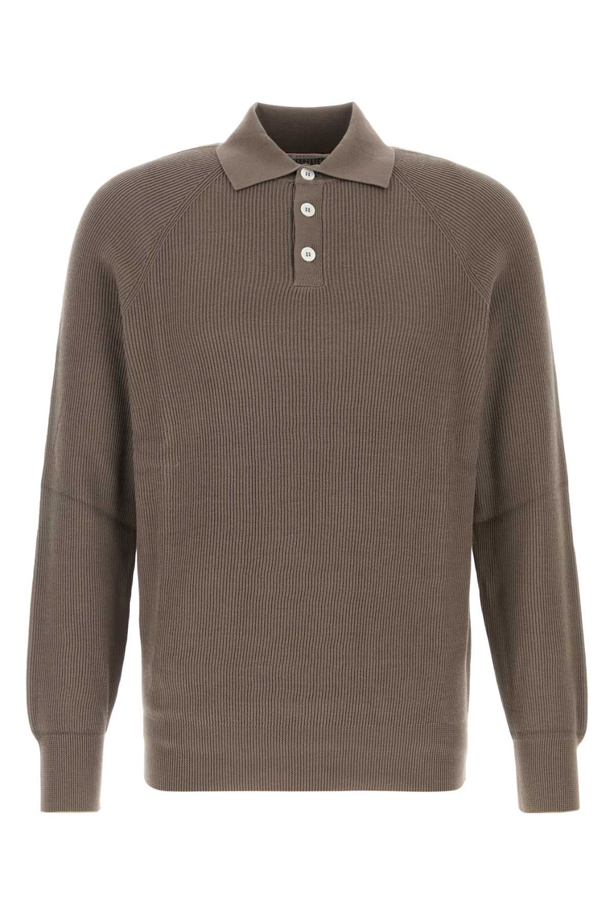 Brunello Cucinelli Ribbed Cotton Polo Shirt — Brown