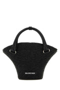 Balenciaga Woven Straw Bucket Bag — Black