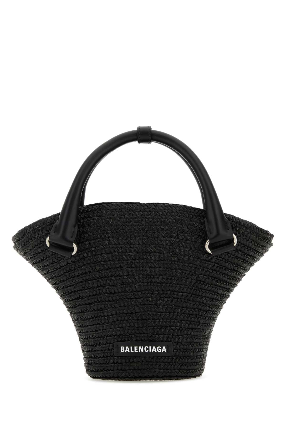 Balenciaga Woven Straw Bucket Bag — Black