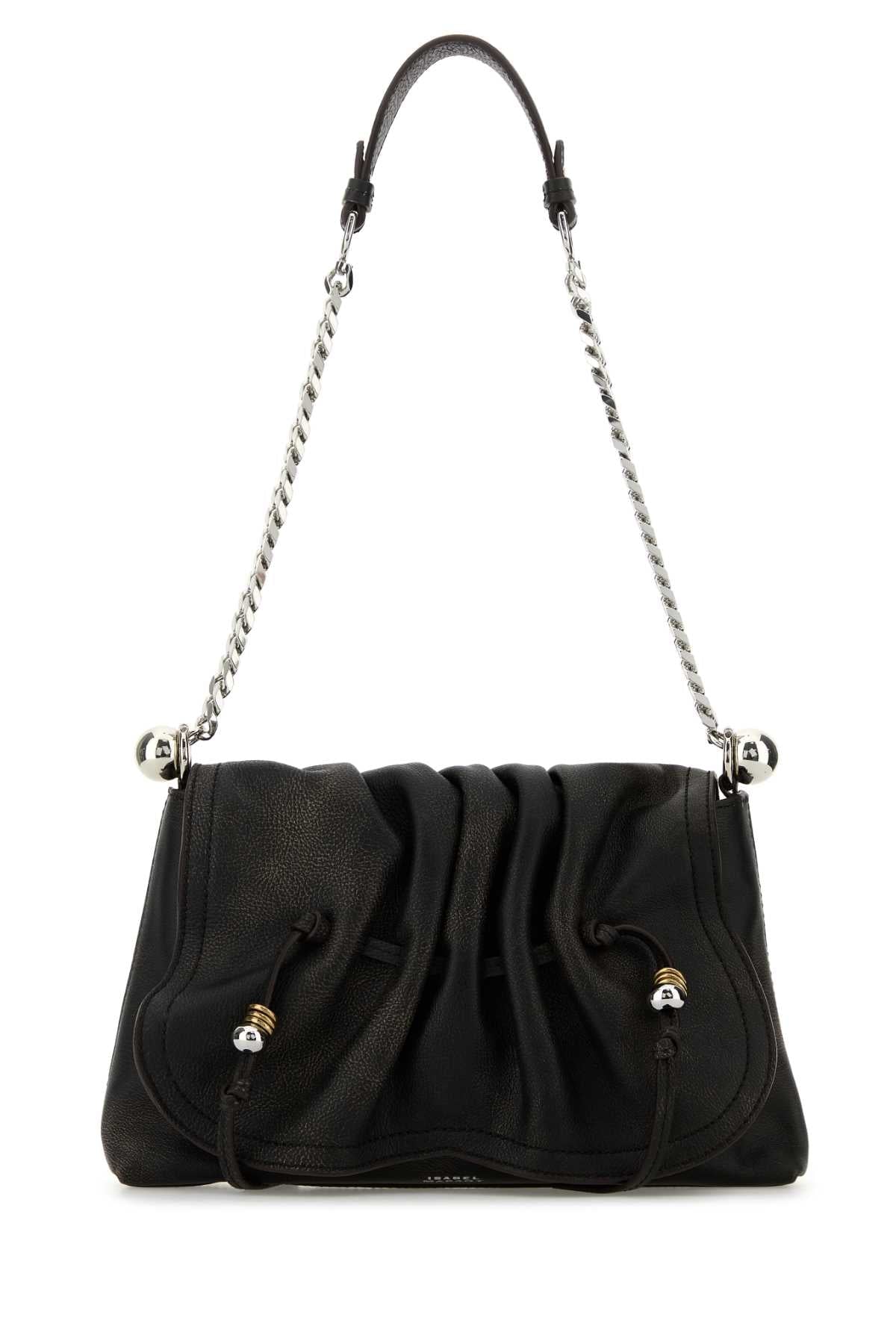 Isabel Marant Ruched Leather Shoulder Bag — Black