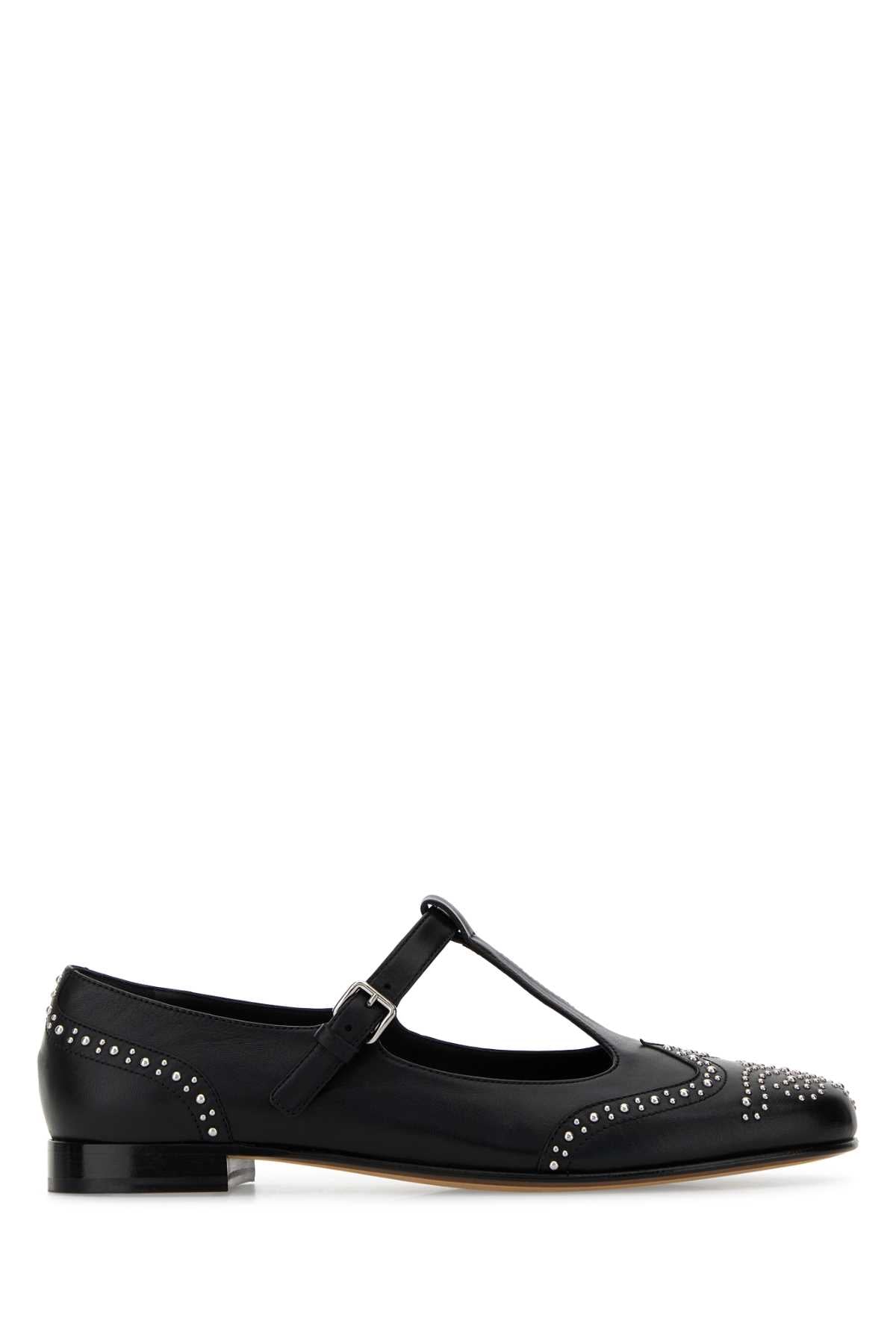 Church'S Studded Nappa Leather Flat — Black