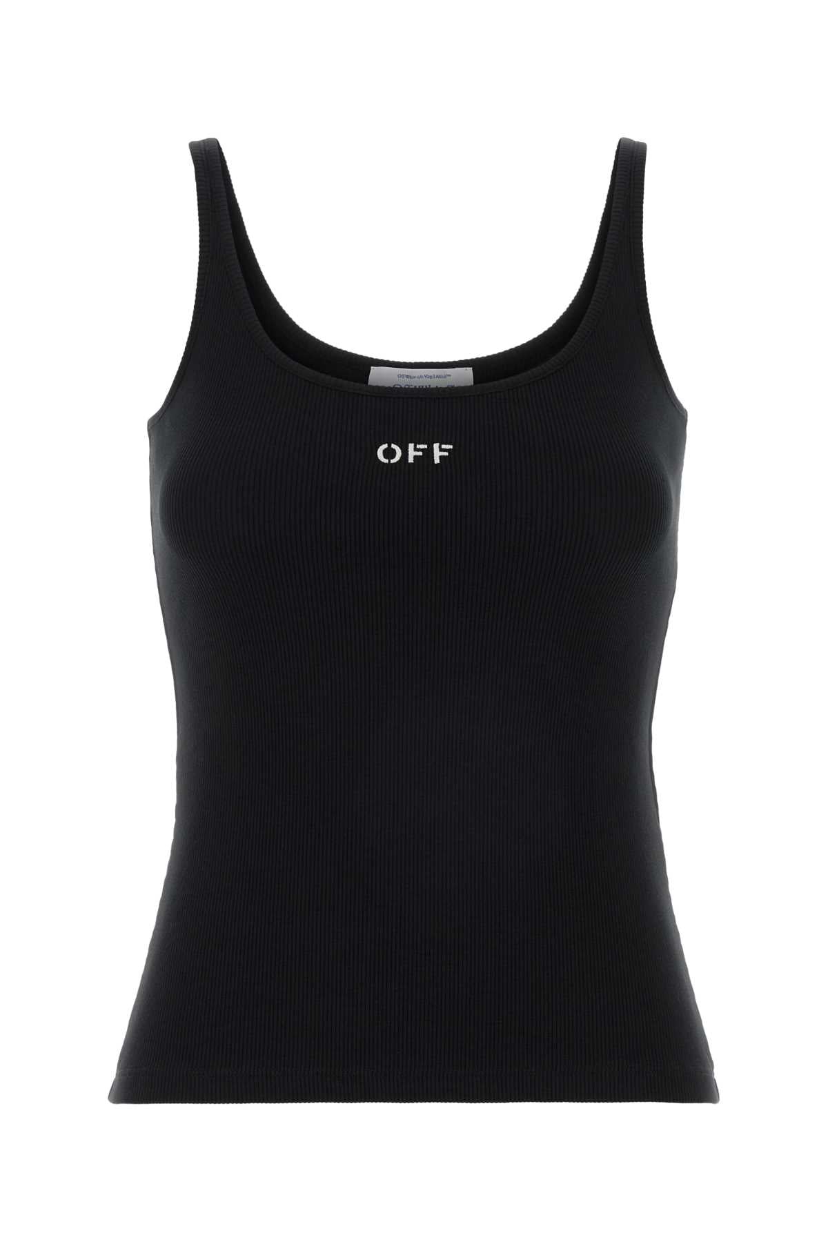 Off-White Logo-Embroidered Ribbed Cotton Tank Top — Black