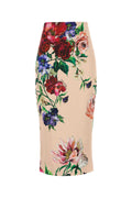 Dolce & Gabbana Floral-Printed Stretch Satin Skirt — Beige