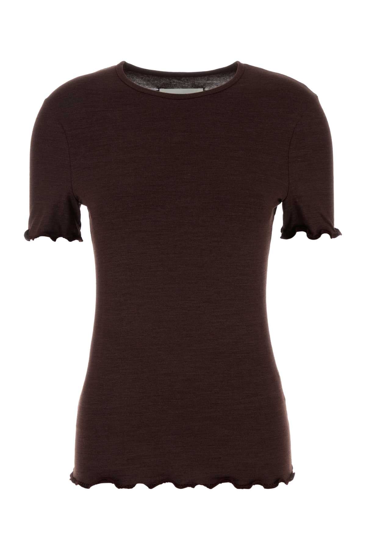 Jil Sander Ruffle-Trim Silk Blend T-Shirt — Purple