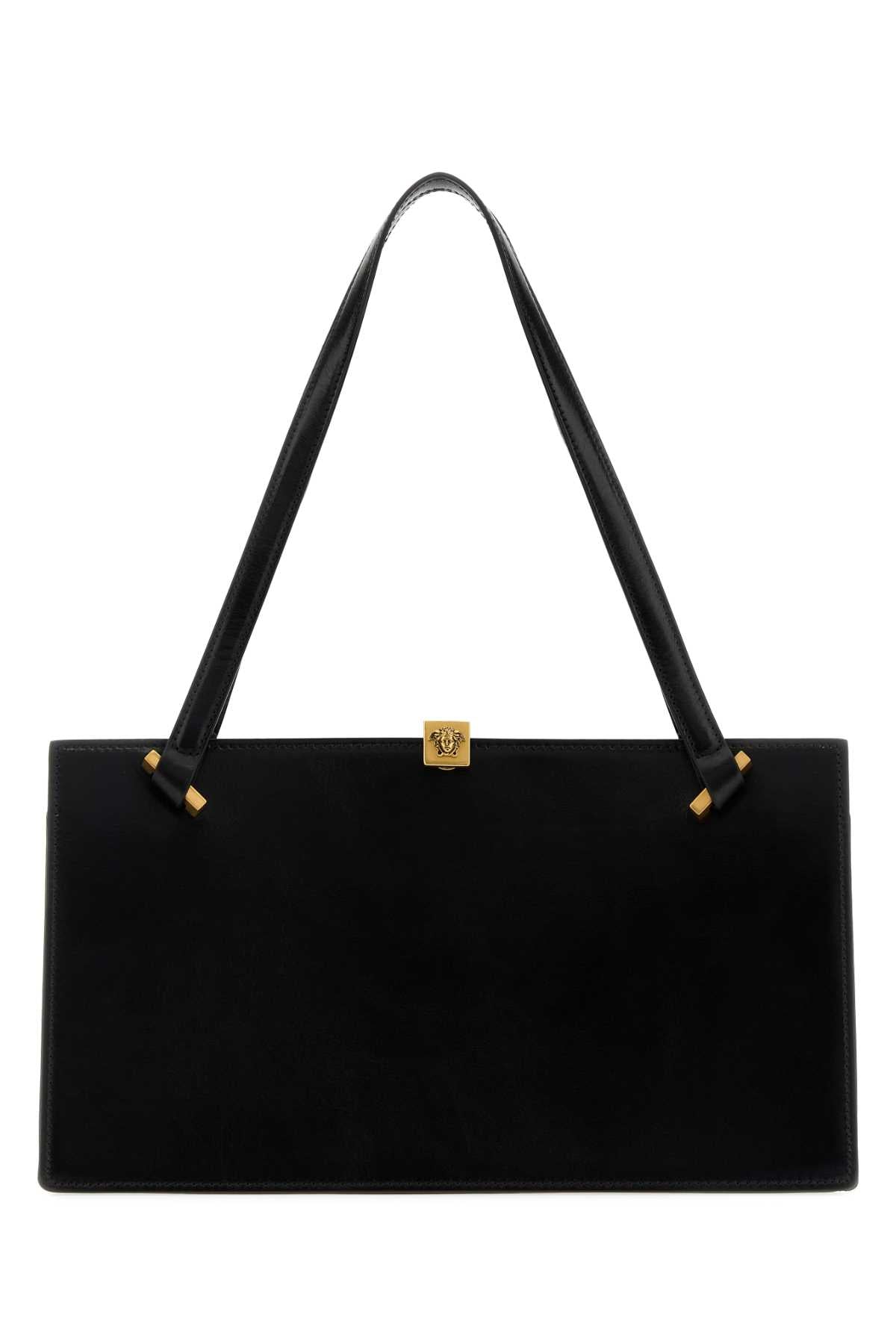 Versace Leather with Medusa Hardware Shoulder Bag — Black