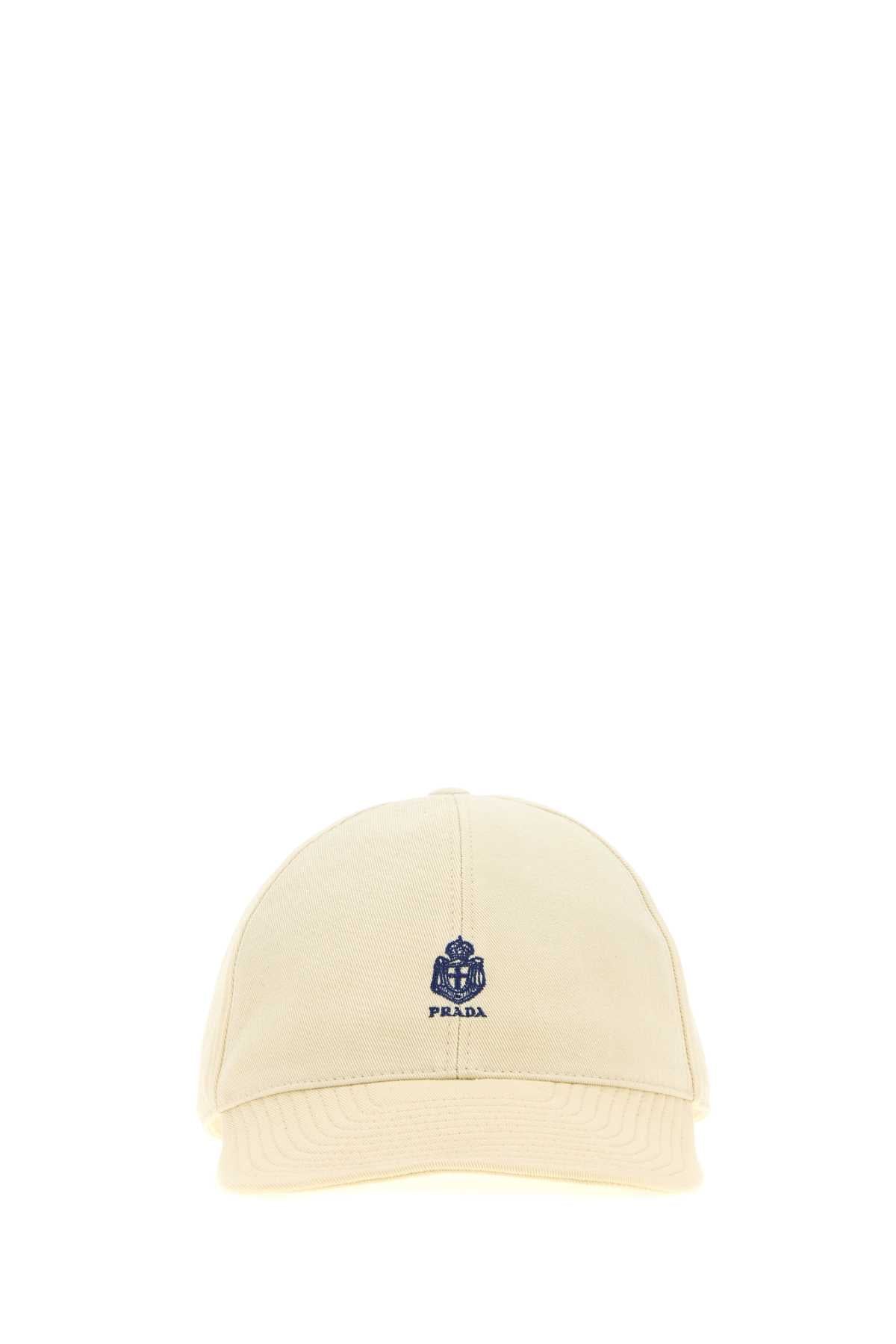 Prada CAPPELLI Logo-Embroidered Cotton Baseball Cap — Beige
