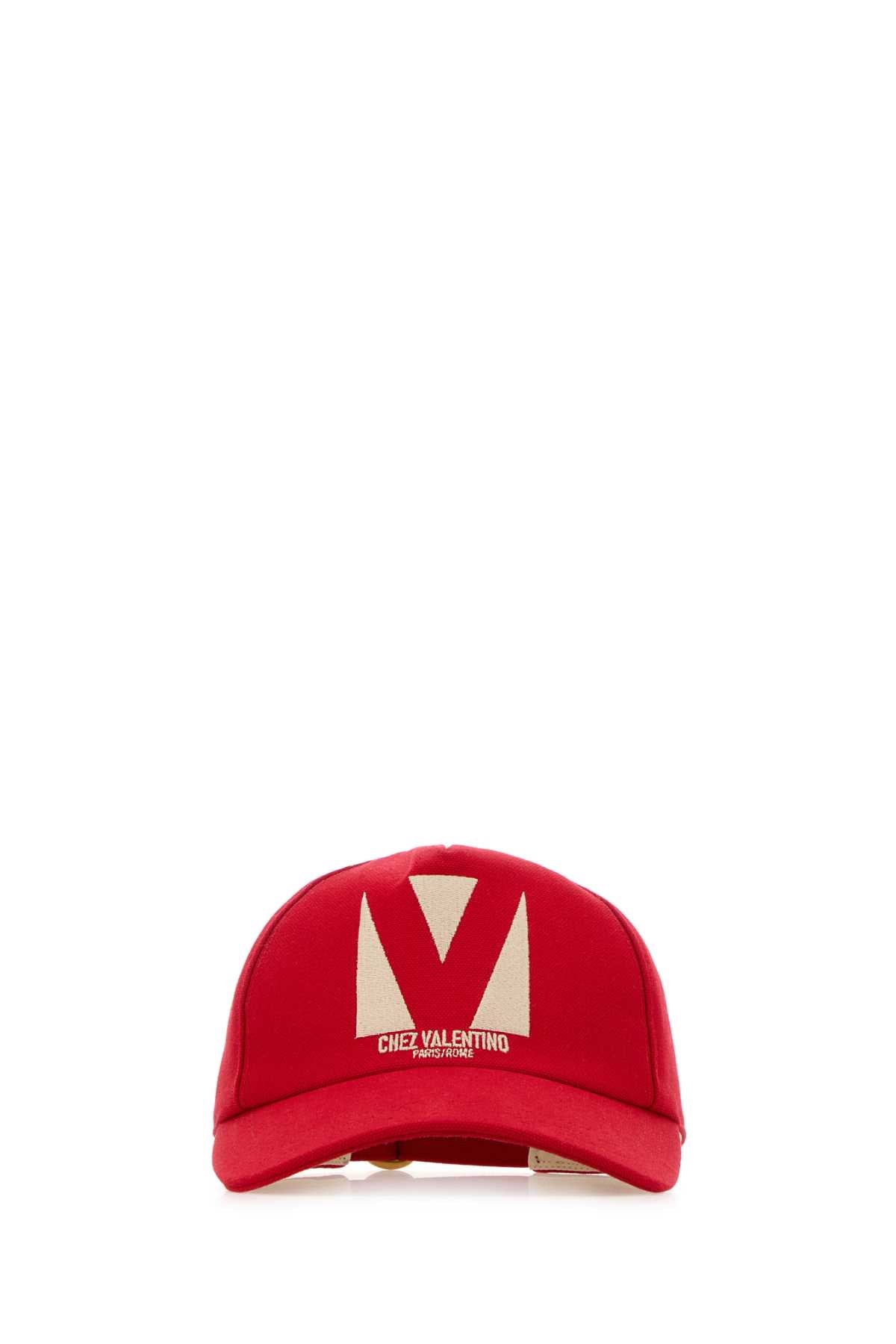 Valentino Garavani BASEBALL Logo-Embroidered Cotton Baseball Cap — Red