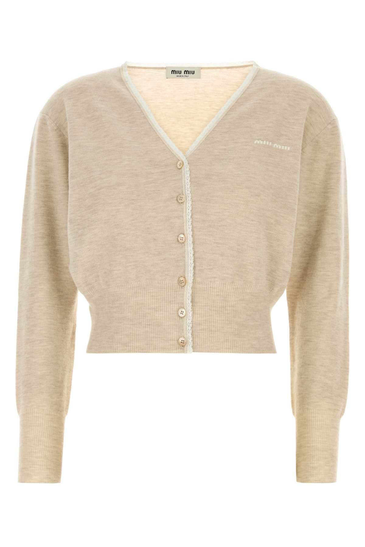 Miu Miu Cashmere-Blend Cardigan — Beige
