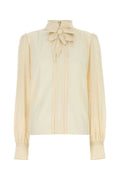 Valentino Garavani Silk Bow-Neck Blouse — Beige
