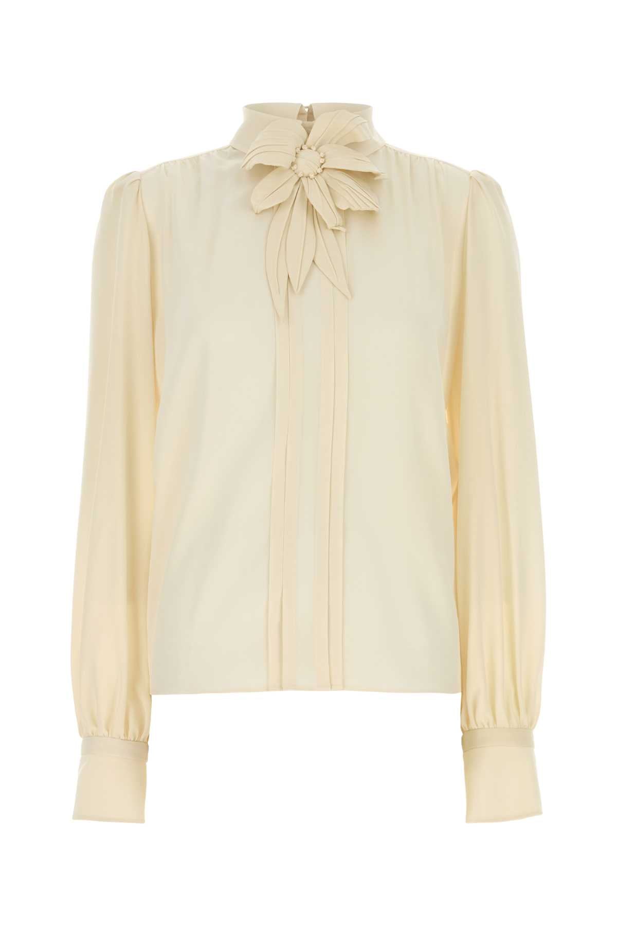 Valentino Garavani Silk Bow-Neck Blouse — Beige