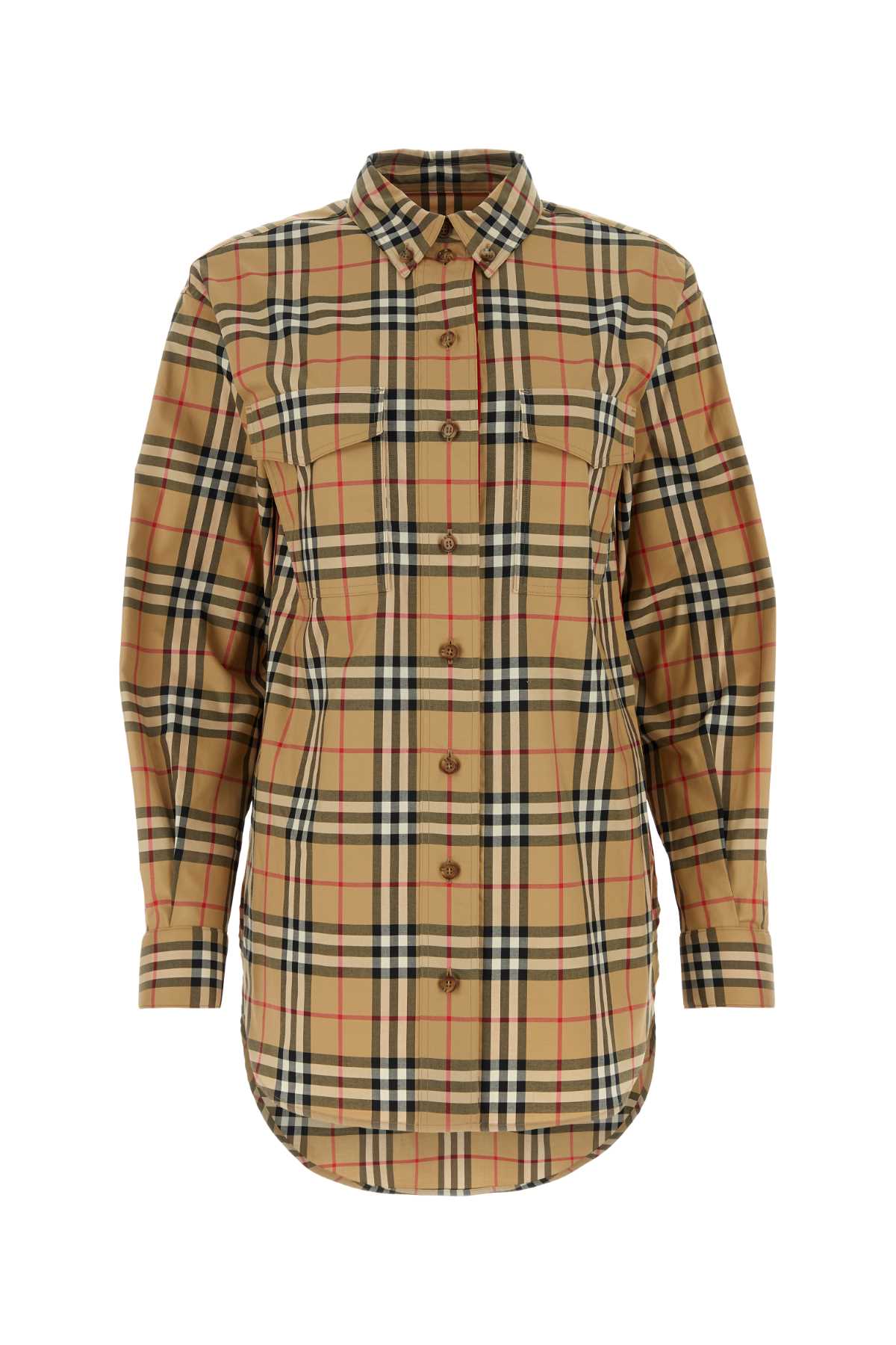 Burberry Burberry Check Stretch Cotton Shirt — Beige