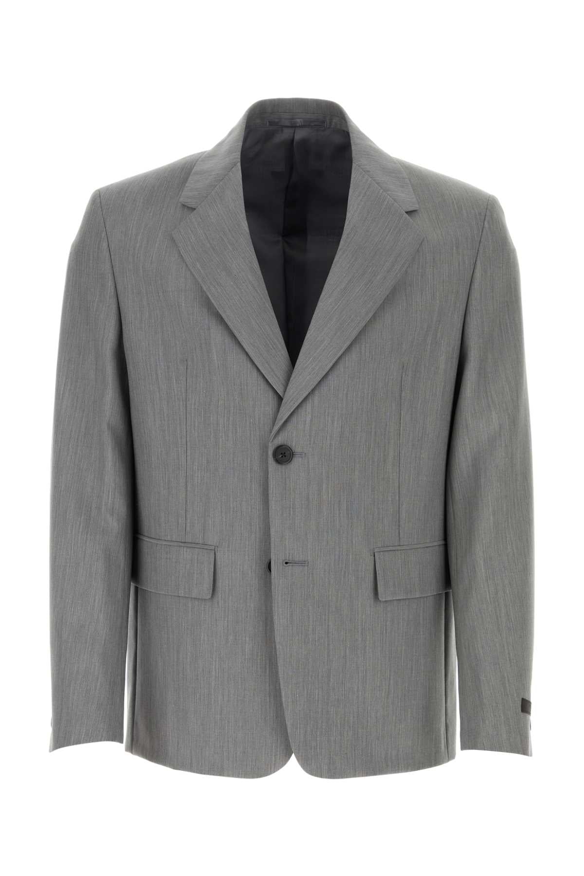 Prada Melange Wool Blend Blazer — Gray