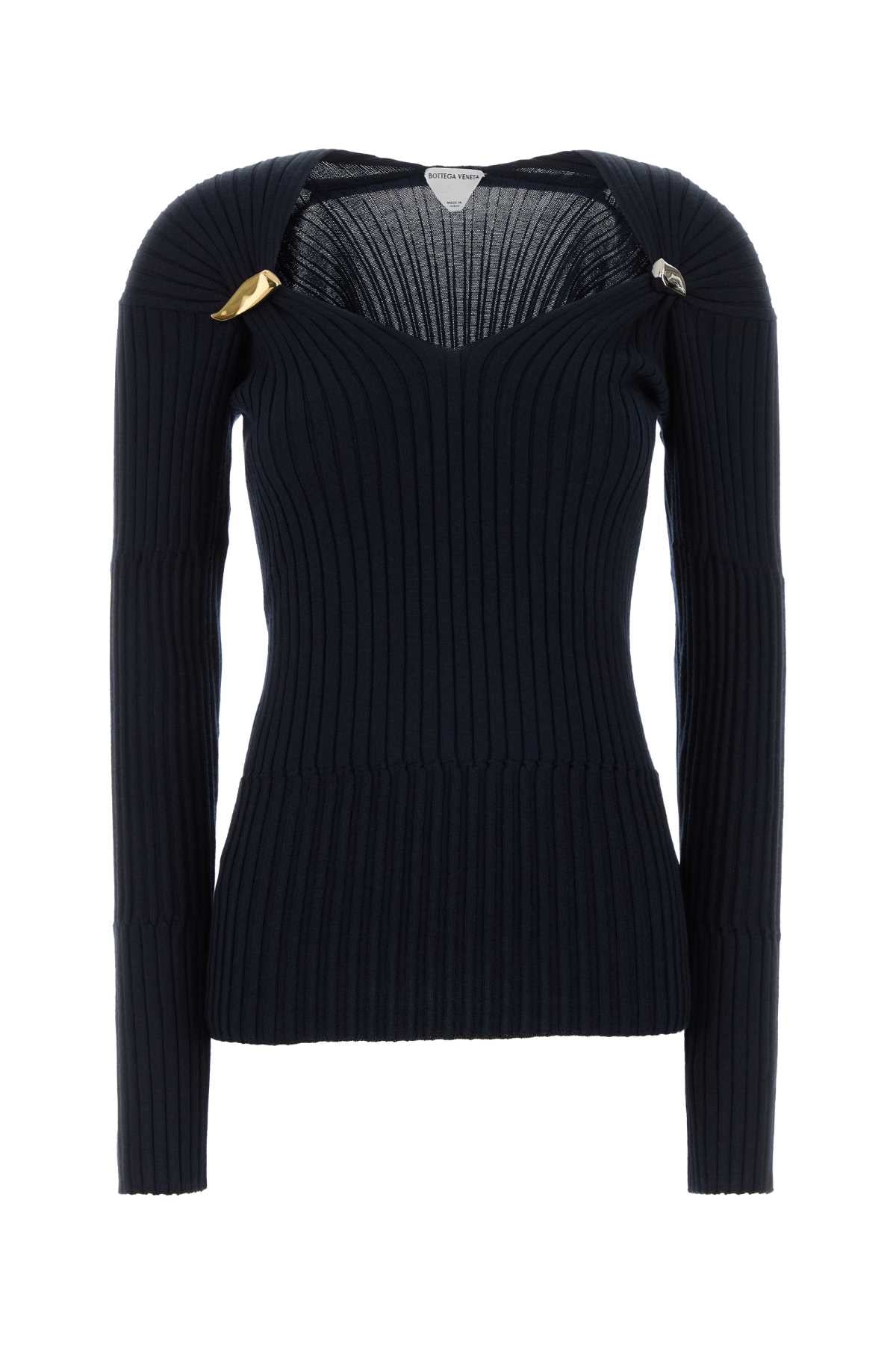 Bottega Veneta Cashmere-Silk Blend Ribbed Sweater — Navy