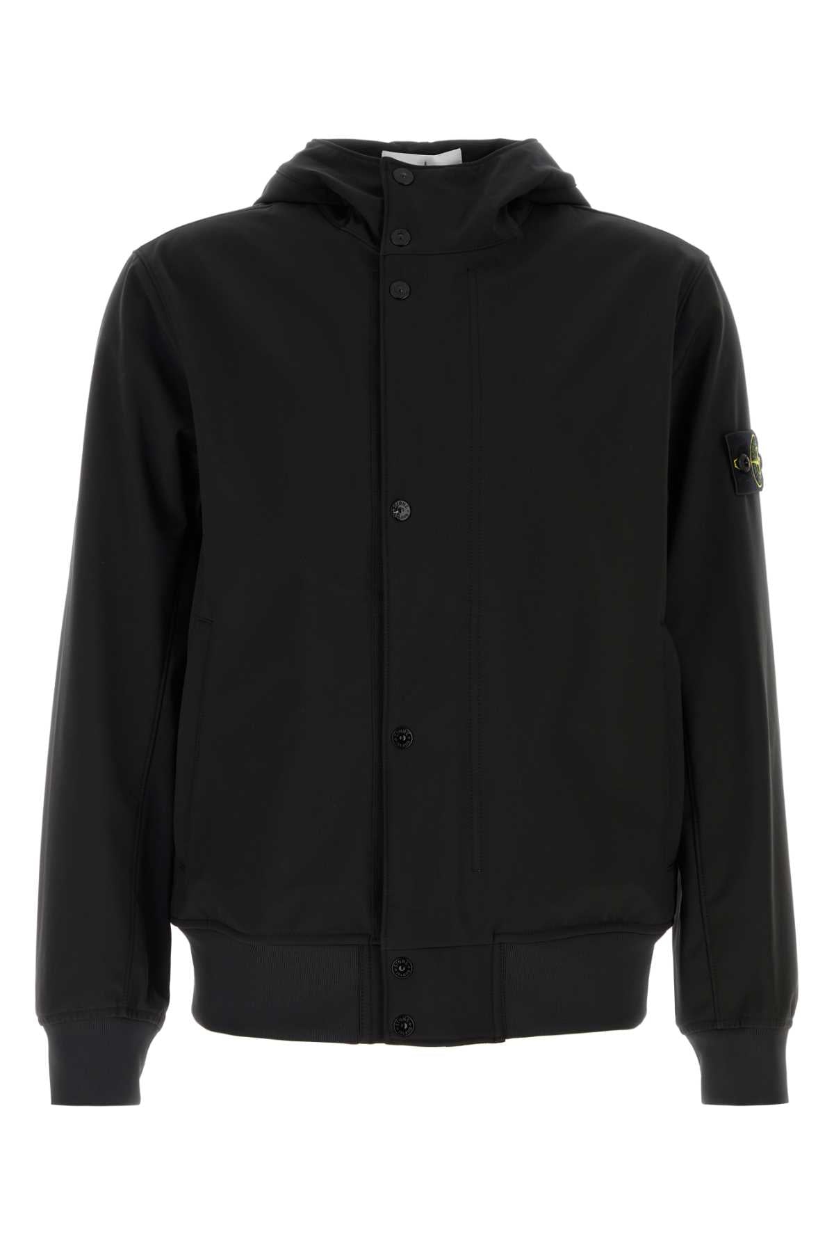 Stone Island Button-Front Nylon Jacket — Black