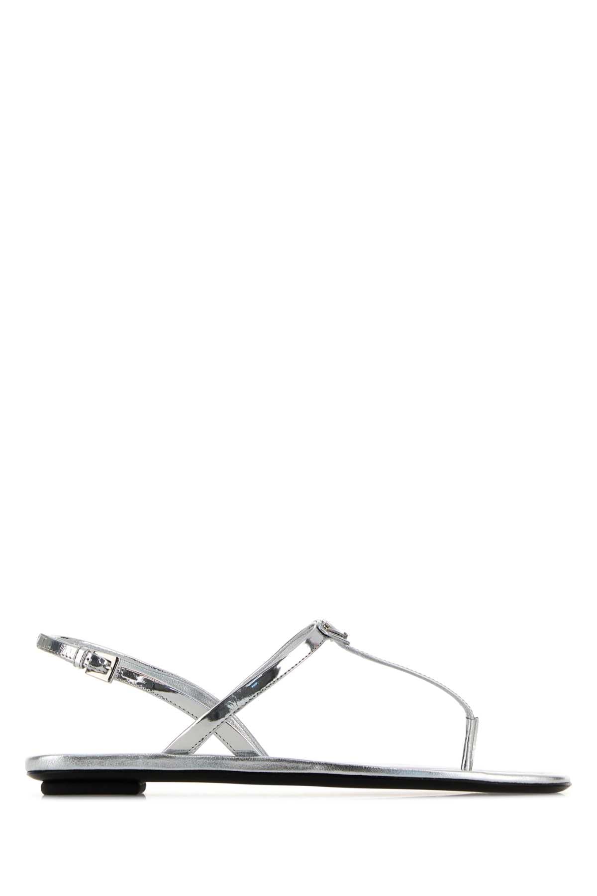 Prada Leather Thong Sandals — Silver
