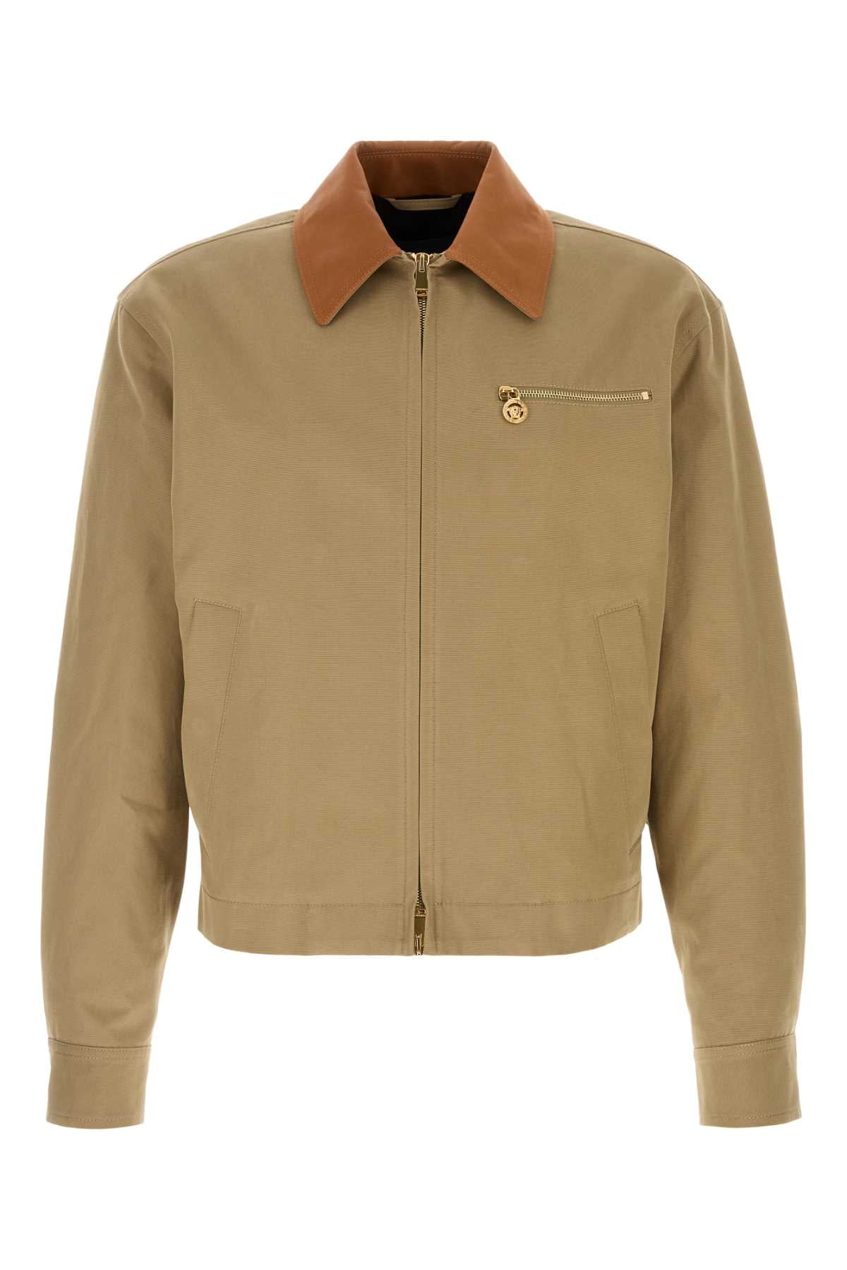 Versace Cotton Collar-Detail Jacket — Beige