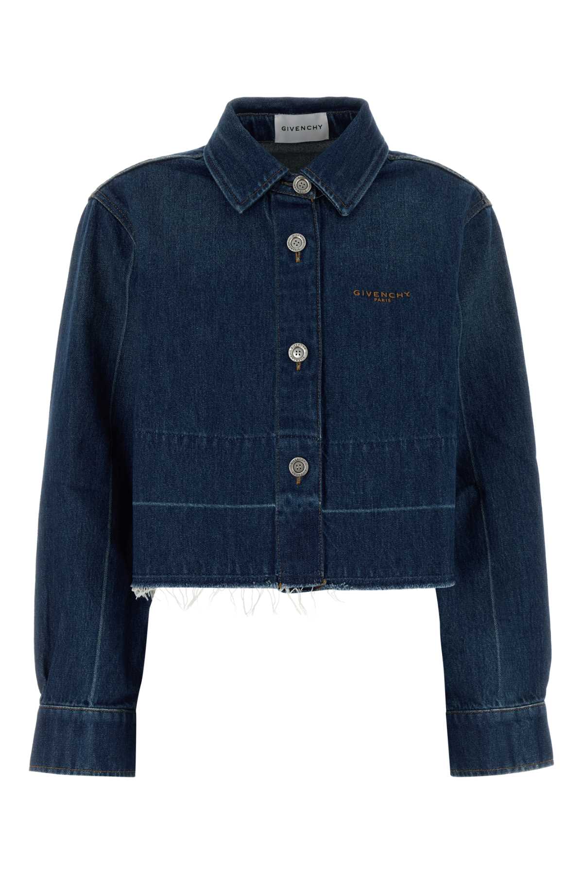 Givenchy Logo-Embroidered Denim Shirt — Navy