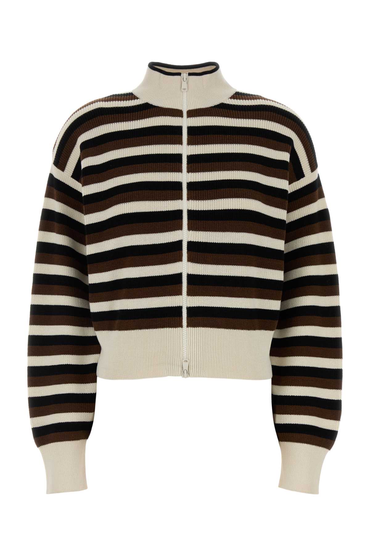 Brunello Cucinelli Striped Cotton Cardigan — Brown