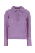 Chloé Wool-Blend with Embroidered Collar Polo Shirt — Purple
